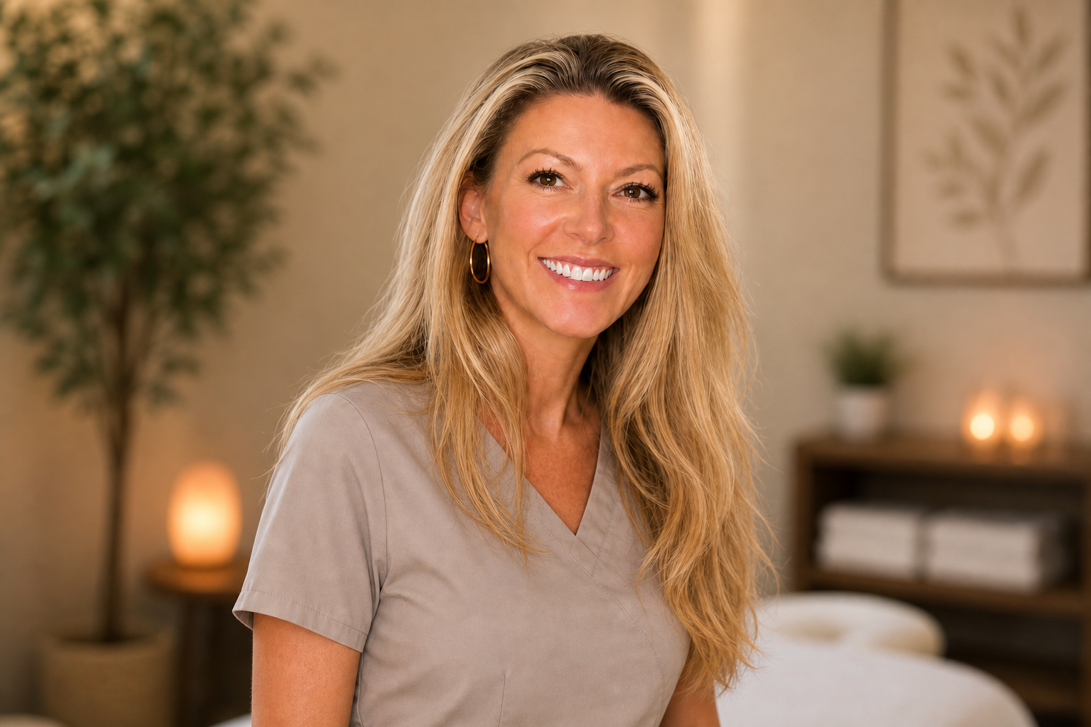 Ally Cheetham in a warm massage therapy treatment room